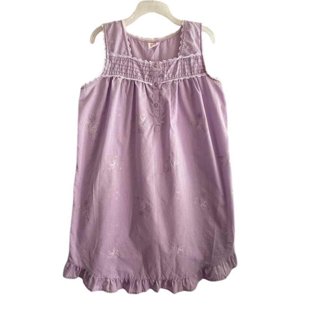 Vintage Cottagecore Nightgown XXL Lavender Embroidered Cotton Blend Sleep Dress - Picture 8 of 16
